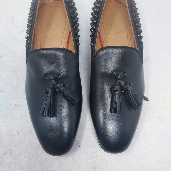 Christian Louboutin MENS Black Tassilo Spike Stud Tassel Leather Loafer - Picture 4 of 10
